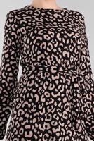 Tesettür giyim SİYAH DESENLİ KUŞAKLI ELBİSE 5746 