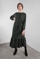 Tesettür giyim SİYAH DESENLİ KUŞAKLI ELBİSE 5746 