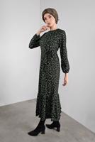 Tesettür giyim SİYAH DESENLİ KUŞAKLI ELBİSE 5746 