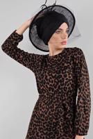 Tesettür giyim SİYAH DESENLİ KUŞAKLI ELBİSE 5746 