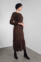 Tesettür giyim SİYAH DESENLİ KUŞAKLI ELBİSE 5746 