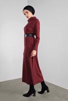 Tesettür giyim SİYAH BOĞAZLI KARELİ ELBİSE 9746 