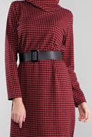 Tesettür giyim SİYAH BOĞAZLI KARELİ ELBİSE 9746 