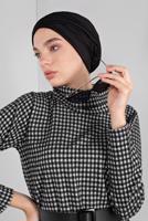 Tesettür giyim SİYAH BOĞAZLI KARELİ ELBİSE 9746 