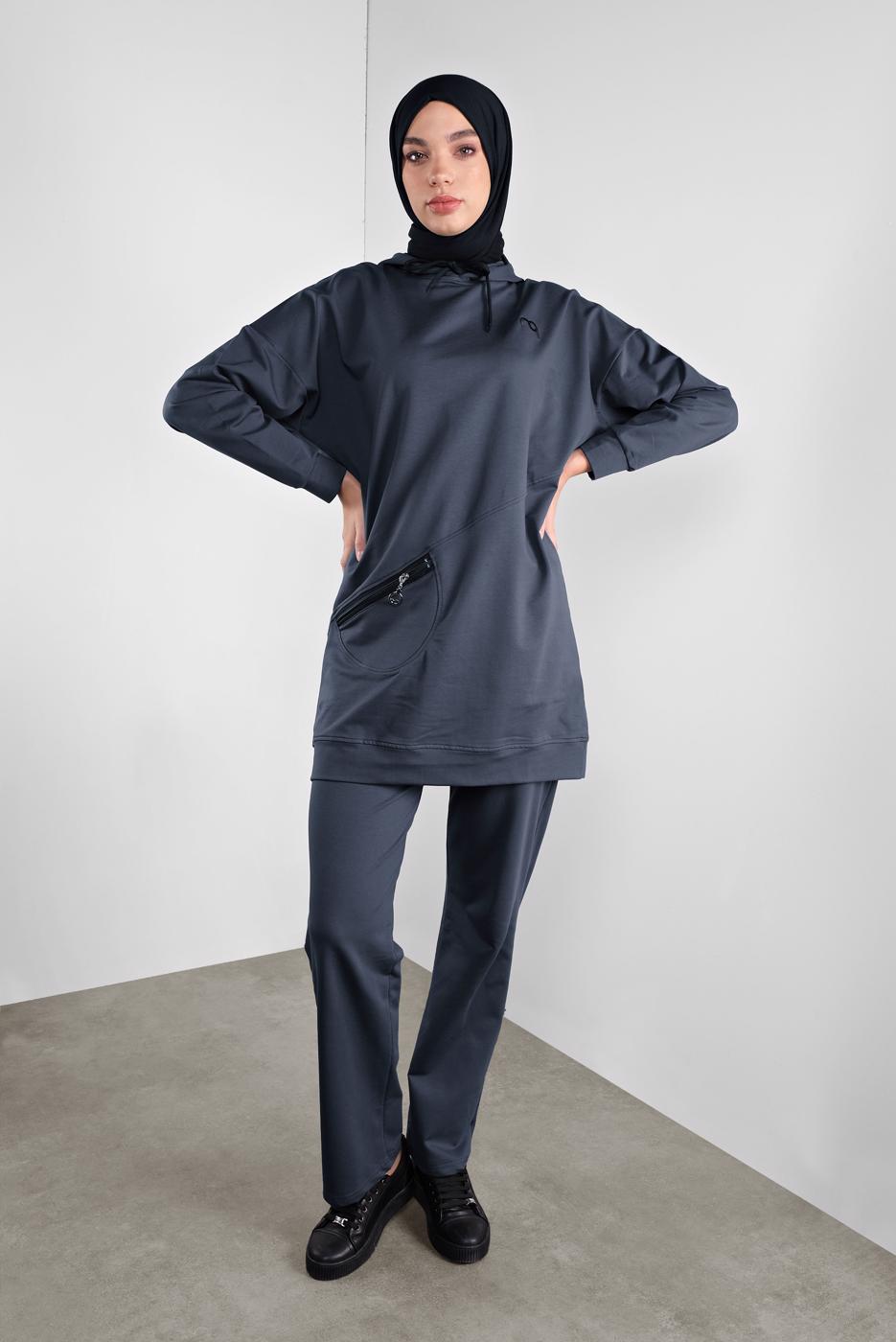 Tesettür giyim GRİ FERMUARLI CEP DETAYLI EŞOFMAN TAKIM 4808
