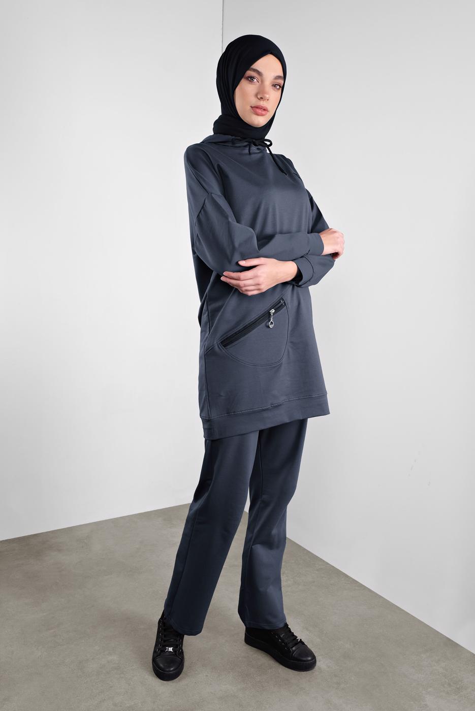 Tesettür giyim GRİ FERMUARLI CEP DETAYLI EŞOFMAN TAKIM 4808