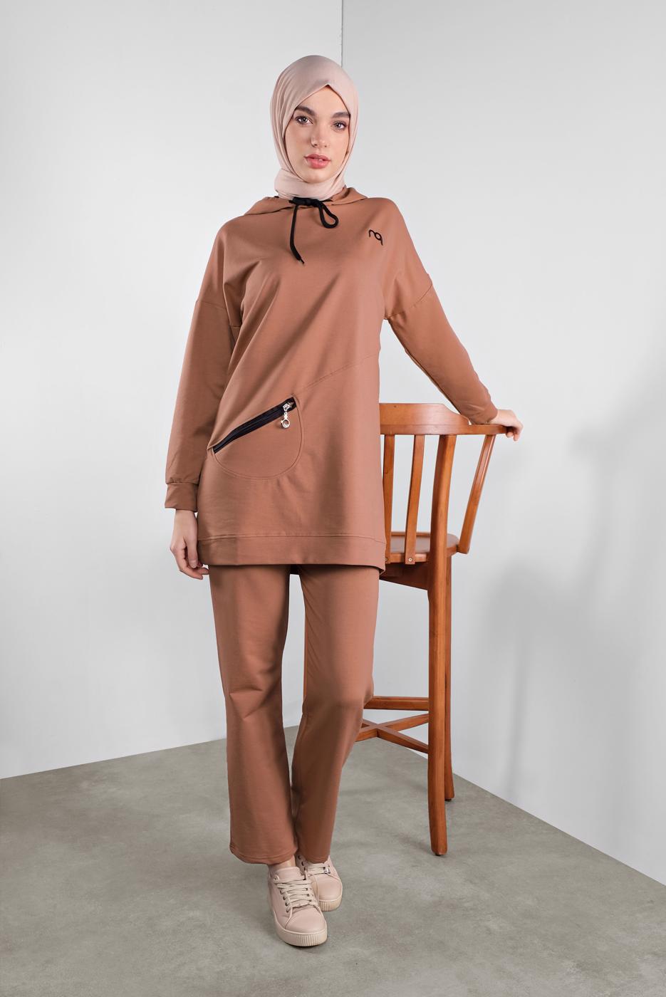 Tesettür giyim PEMBE FERMUARLI CEP DETAYLI EŞOFMAN TAKIM 4808