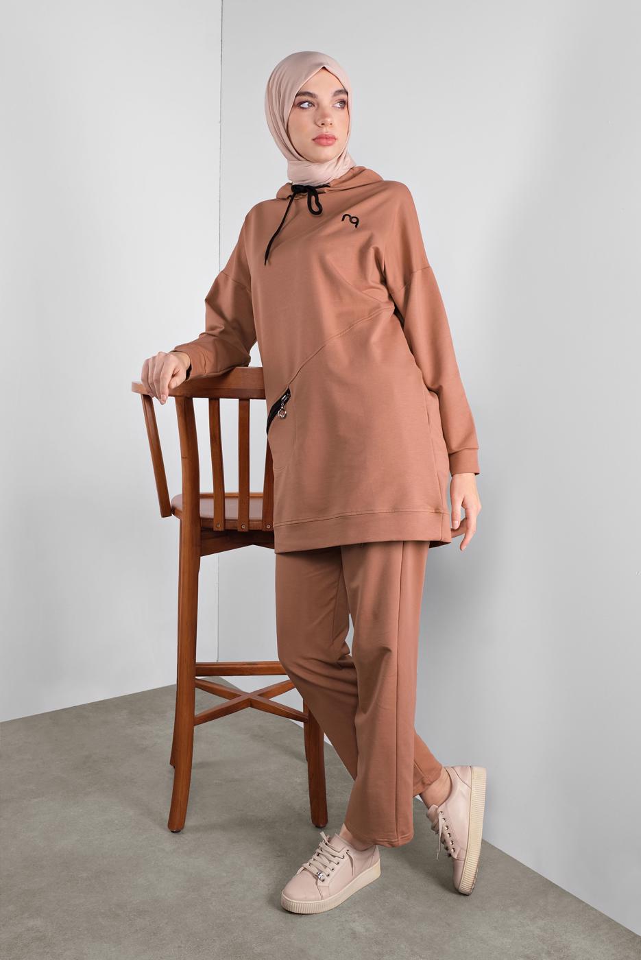Tesettür giyim PEMBE FERMUARLI CEP DETAYLI EŞOFMAN TAKIM 4808