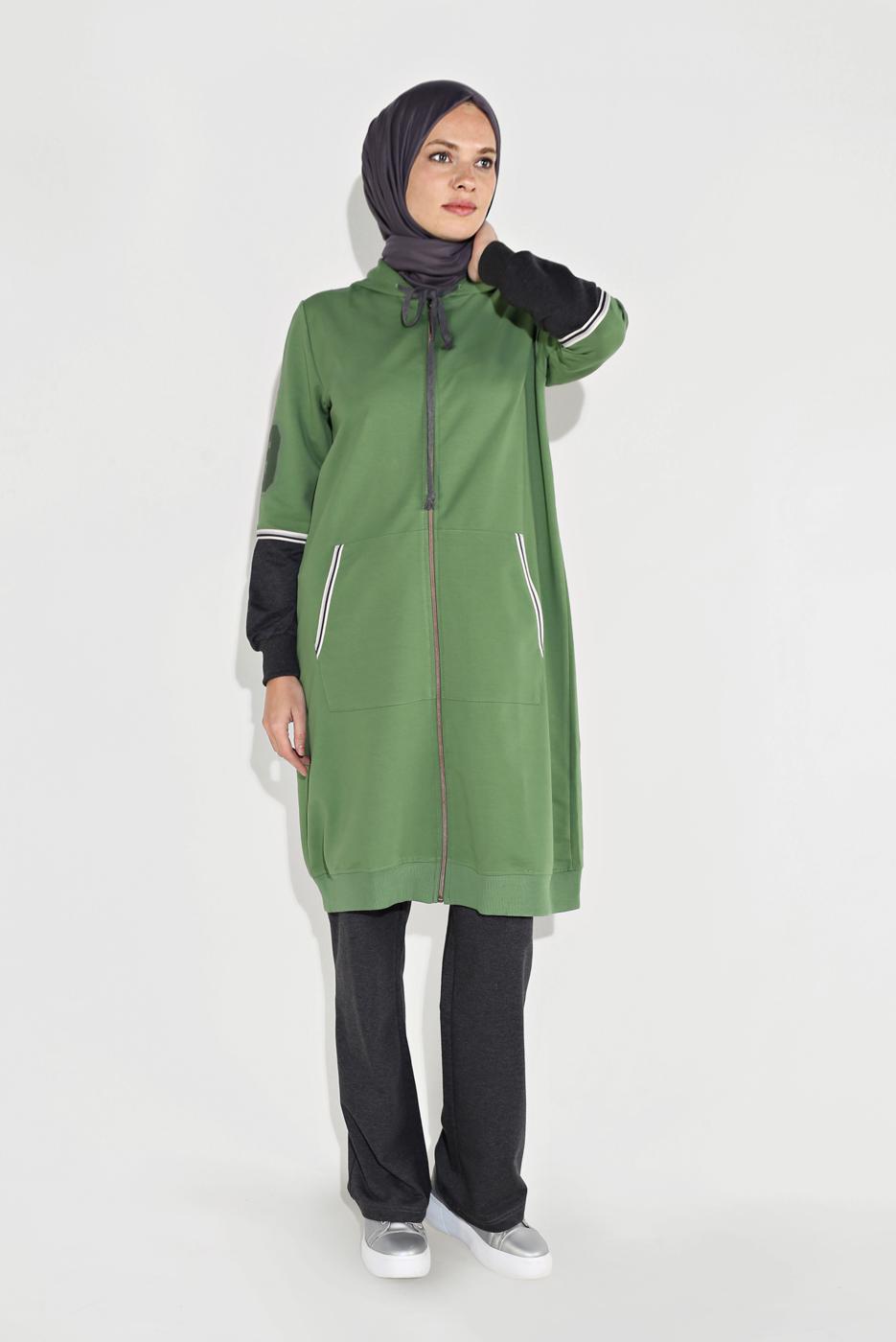 Tesettür giyim YEŞİL KOLLARI BASKILI  BAĞCIKLI  EŞOFMAN TAKIM 15104