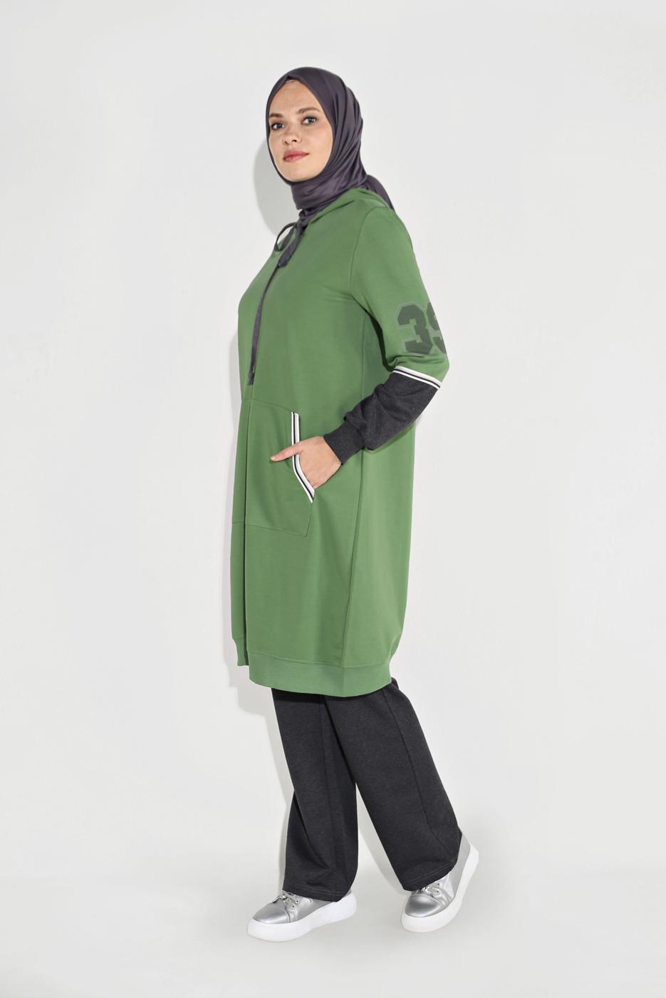 Tesettür giyim YEŞİL KOLLARI BASKILI  BAĞCIKLI  EŞOFMAN TAKIM 15104