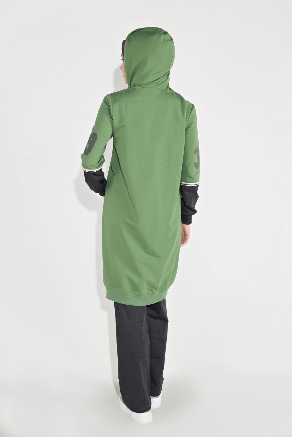 Tesettür giyim YEŞİL KOLLARI BASKILI  BAĞCIKLI  EŞOFMAN TAKIM 15104