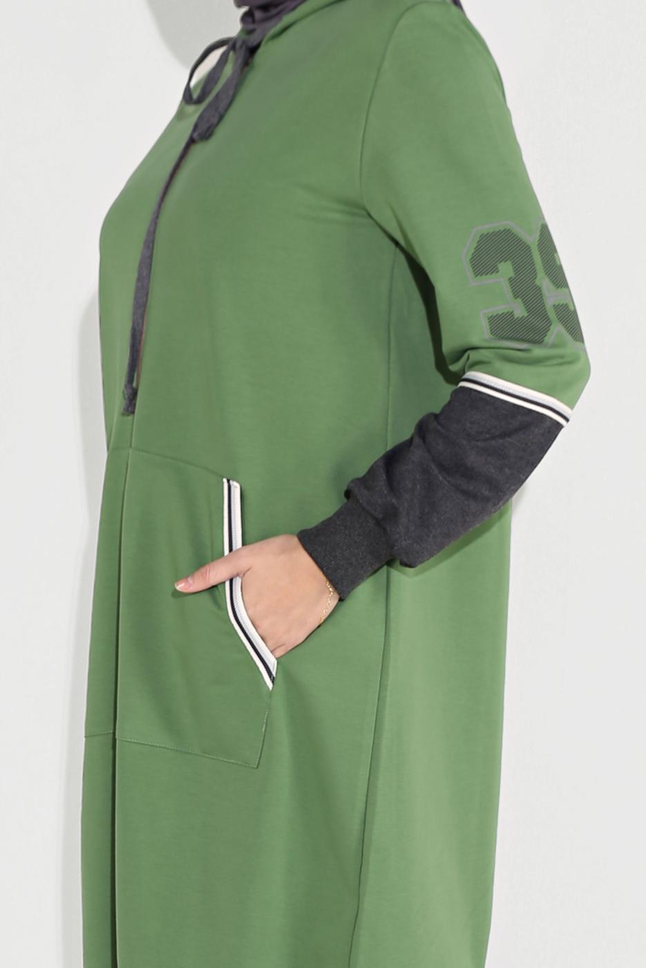 Tesettür giyim YEŞİL KOLLARI BASKILI  BAĞCIKLI  EŞOFMAN TAKIM 15104