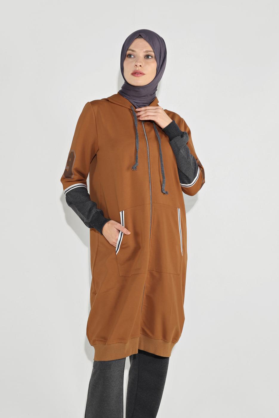 Tesettür giyim TURUNCU KOLLARI BASKILI  BAĞCIKLI  EŞOFMAN TAKIM 15104