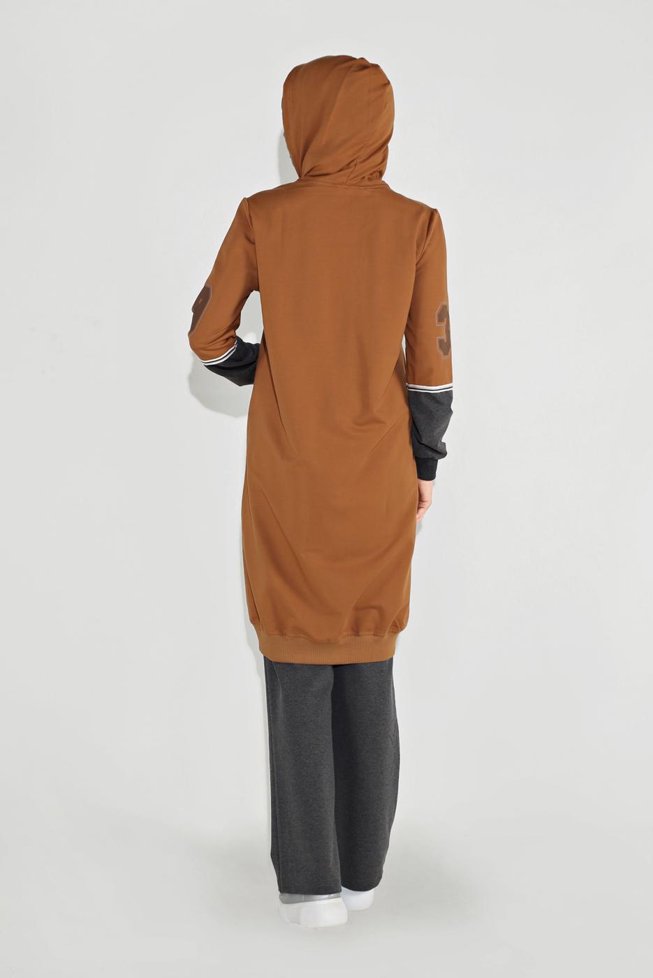 Tesettür giyim TURUNCU KOLLARI BASKILI  BAĞCIKLI  EŞOFMAN TAKIM 15104