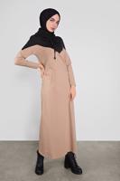 Tesettür giyim KAHVE KAPÜŞONLU EŞOFMAN ELBİSE 0155 