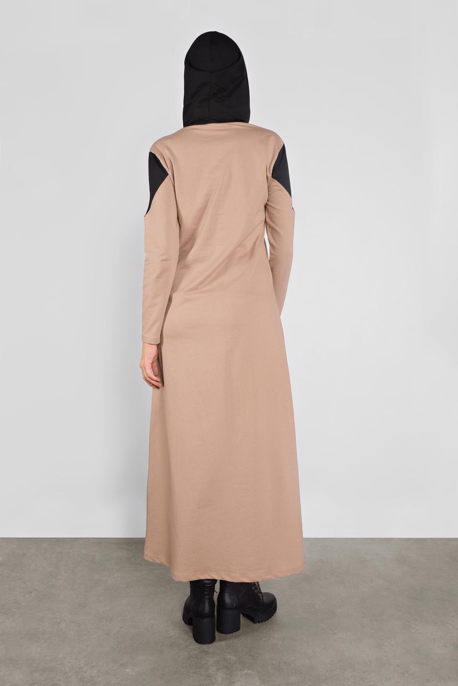 Tesettür giyim KAHVE KAPÜŞONLU EŞOFMAN ELBİSE 0155 