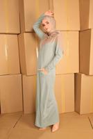 Tesettür giyim YEŞİL KAPÜŞONLU EŞOFMAN ELBİSE 0155 