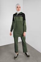 Tesettür giyim HAKİ ÇİZGİLİ PANTOLONLU EŞOFMAN TAKIM 1808 