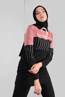 Tesettür giyim PEMBE ÇİZGİLİ PANTOLONLU EŞOFMAN TAKIM 1808 
