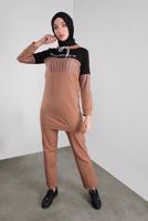 Tesettür giyim PEMBE ÇİZGİLİ PANTOLONLU EŞOFMAN TAKIM 1808 