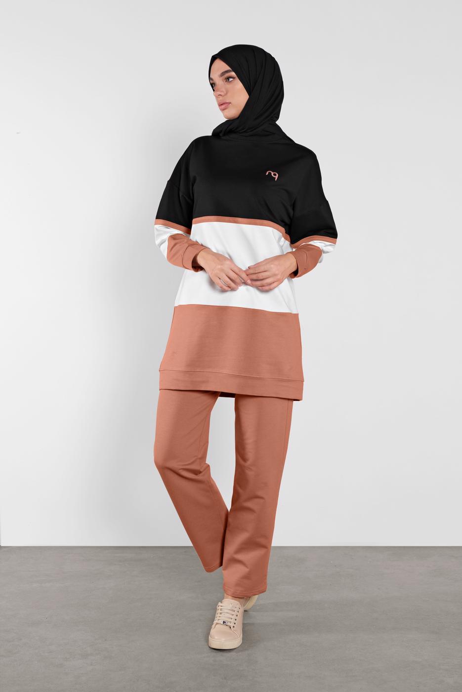 Tesettür giyim SİYAH PAMUKLU RENKLİ İKİLİ EŞOFMAN  TAKIM 5708 
