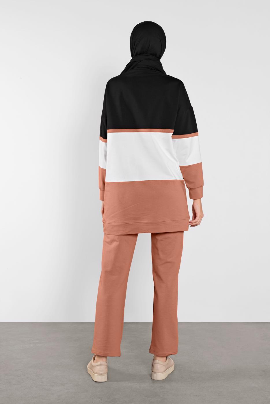 Tesettür giyim SİYAH PAMUKLU RENKLİ İKİLİ EŞOFMAN  TAKIM 5708 