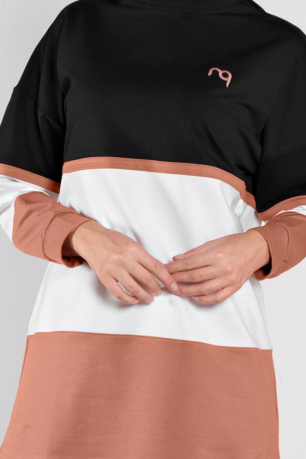 Hijab clothing BLACK COLORFUL COTTON TRACKSUIT 5708  - TRENDTESETTÜR