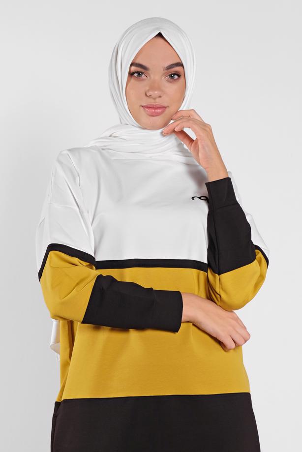 Hijab clothing CREAM COLORFUL COTTON TRACKSUIT 5708  - TRENDTESETTÜR