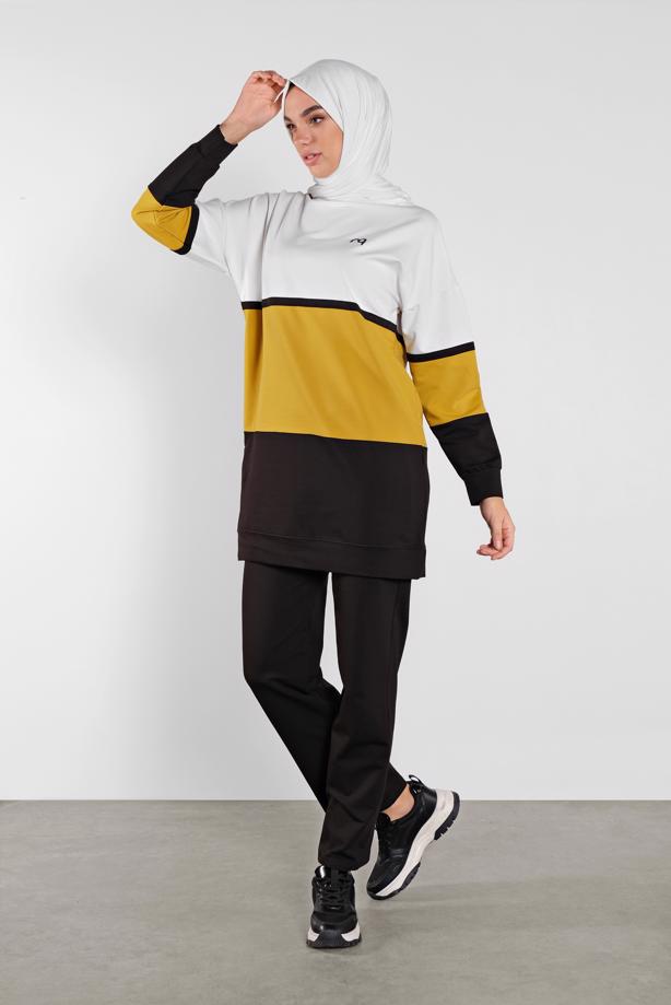 Hijab clothing CREAM COLORFUL COTTON TRACKSUIT 5708  - TRENDTESETTÜR