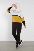 Tesettür giyim KREM PAMUKLU RENKLİ İKİLİ EŞOFMAN  TAKIM 5708 