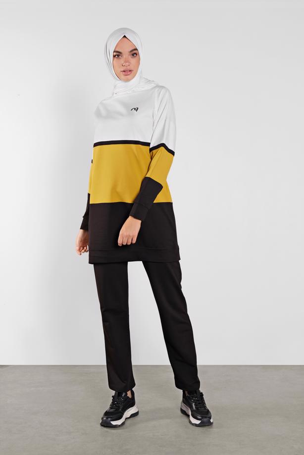 Hijab clothing CREAM COLORFUL COTTON TRACKSUIT 5708  - TRENDTESETTÜR