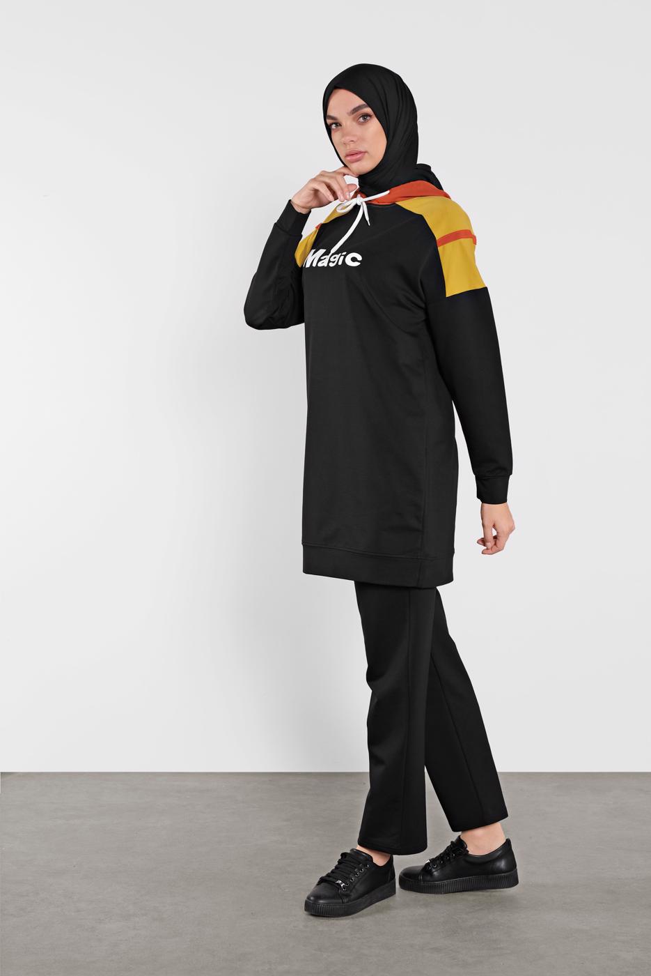 Hijab clothing BLACK PRINTED TRACKSUIT 6708 