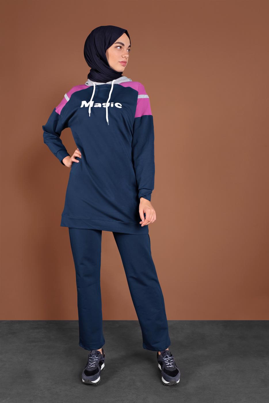 Vêtements hijab BLEU MARINE SURVÊTEMENT À IMPRIMÉE 6708