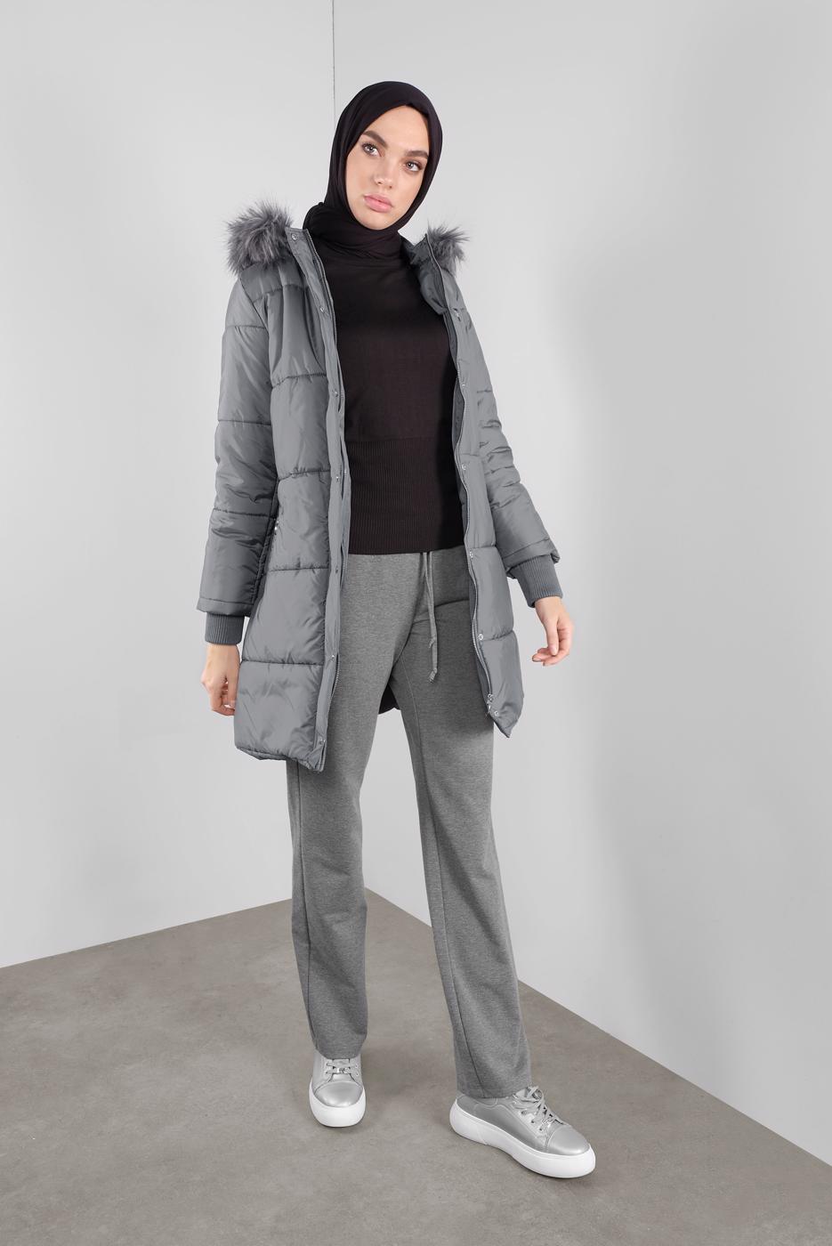 Tesettür giyim GRİ BELİ LASTİKLİ PAMUKLU EŞOFMAN ALTI 70144 