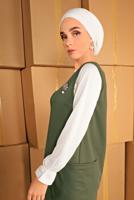 Tesettür giyim HAKİ KLASİK ÜÇLÜ PANTOLONLU TAKIM 7536 