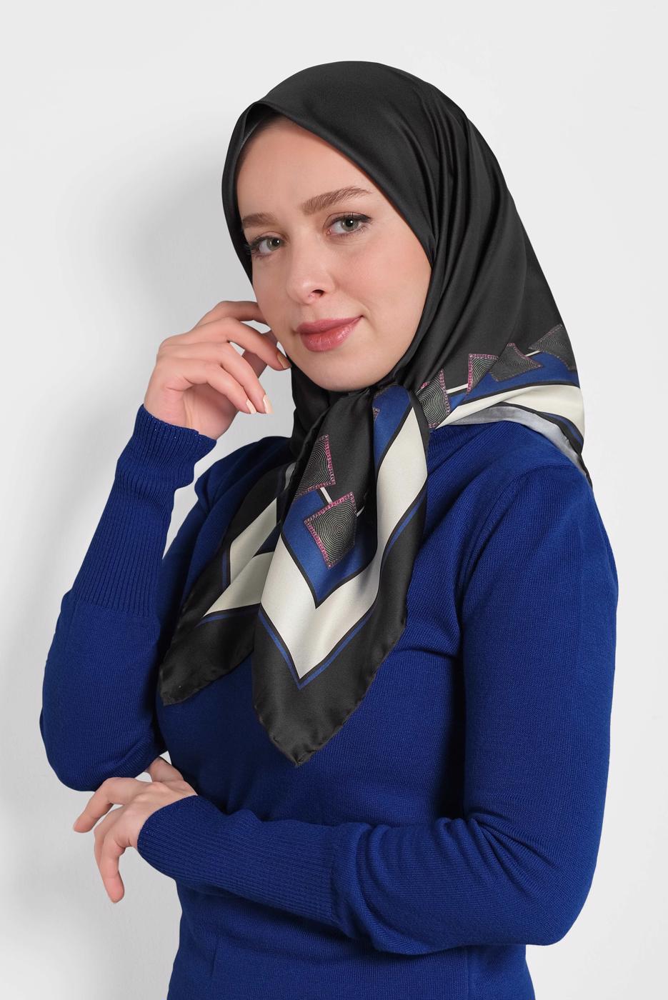 Vêtements hijab NOIR ÉCHARPE NUMÉRIQUE ALVİNA 8004