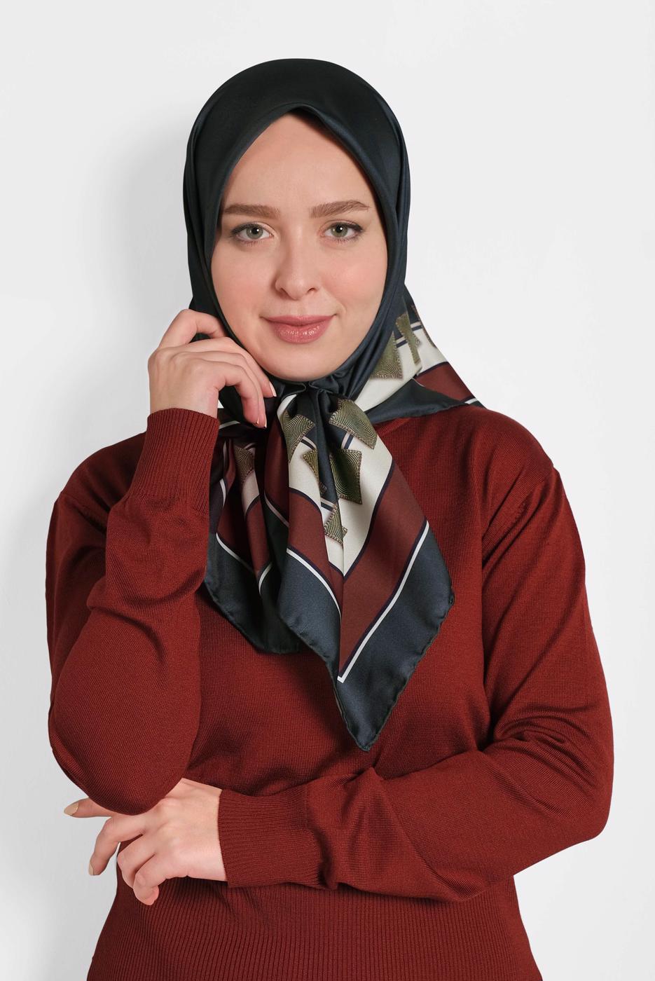 Vêtements hijab BLEU MARINE ÉCHARPE NUMÉRIQUE ALVİNA 8004