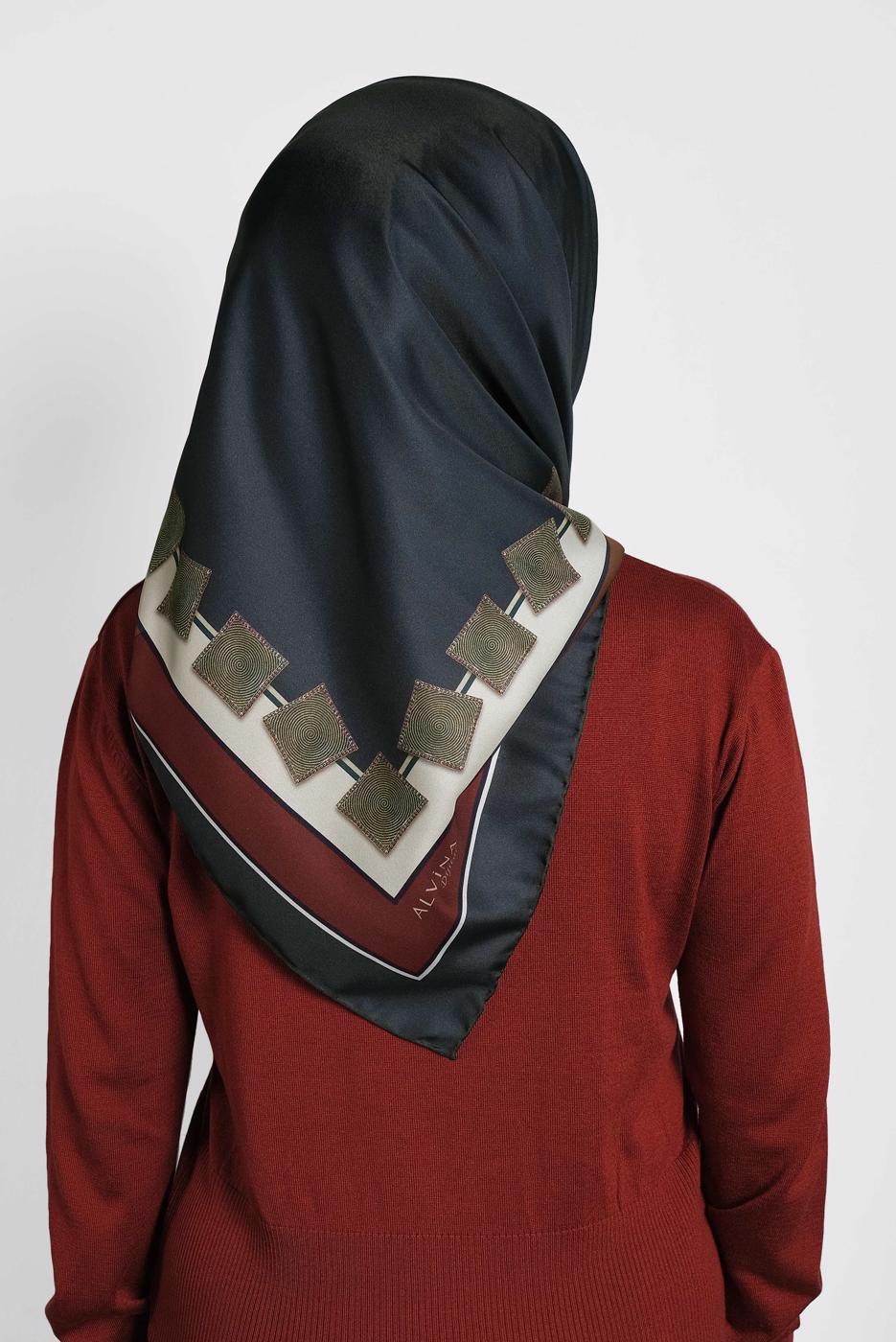 Vêtements hijab BLEU MARINE ÉCHARPE NUMÉRIQUE ALVİNA 8004