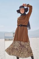 Vêtements hijab BRUN ALVİNA JUPE SALAS À FERMETURE ÉCLAIR ET MOTIF LÉOPARD 60012