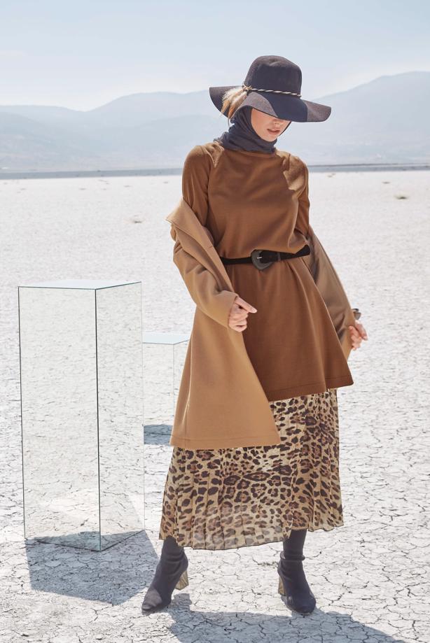 Hijab clothing BROWN ALVİNA ZIPPERED LEOPARD PATTERN DETAIL SALAS SKIRT 60012  - TRENDTESETTÜR