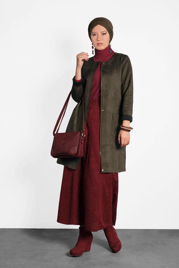 Vêtements hijab ROUGE BORDEAUX ALVINA JUPE EN VELOURS À BOUTONNÉE 60019  - TRENDTESETTÜR