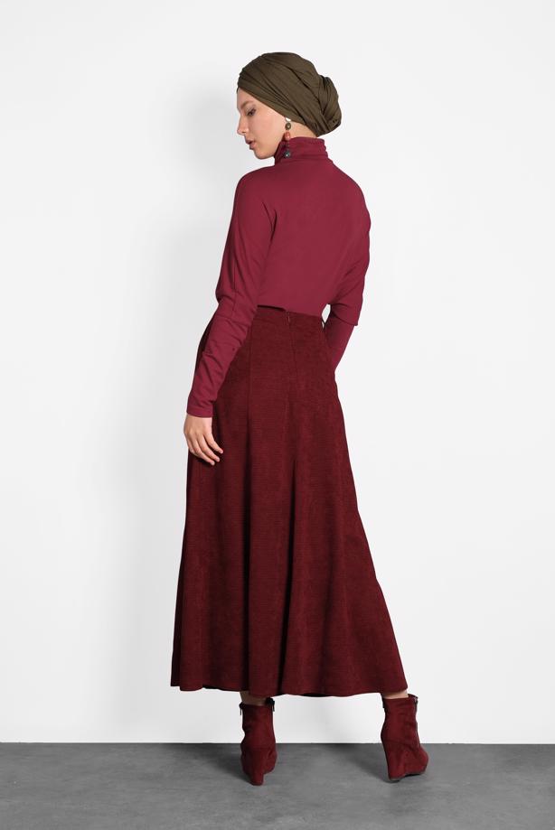 Vêtements hijab ROUGE BORDEAUX ALVINA JUPE EN VELOURS À BOUTONNÉE 60019  - TRENDTESETTÜR