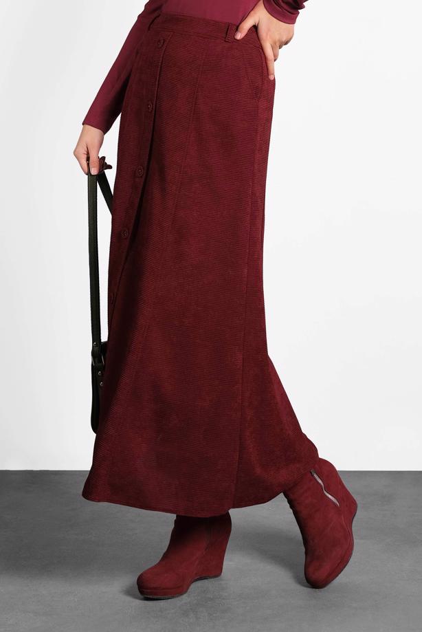 Vêtements hijab ROUGE BORDEAUX ALVINA JUPE EN VELOURS À BOUTONNÉE 60019  - TRENDTESETTÜR