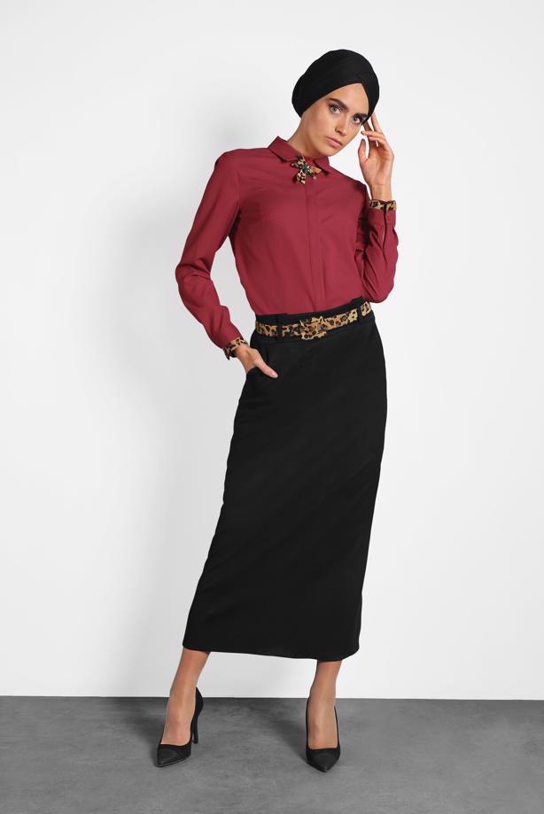 Vêtements hijab ALVINA JUPE EN DAIM AVEC CEINTURE 60022 - TRENDTESETTÜR