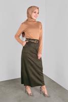 Tesettür giyim HAKİ  ALVİNA  KEMERLİ SÜET ETEK 60022