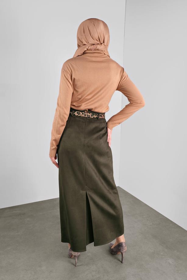 Vêtements hijab KAKI ALVINA JUPE EN DAIM AVEC CEINTURE 60022  - TRENDTESETTÜR