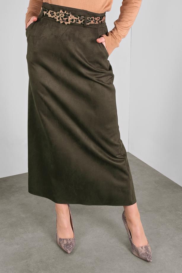 Vêtements hijab KAKI ALVINA JUPE EN DAIM AVEC CEINTURE 60022  - TRENDTESETTÜR