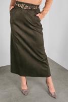 Tesettür giyim HAKİ  ALVİNA  KEMERLİ SÜET ETEK 60022