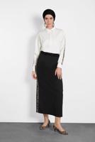 Tesettür giyim SİYAH ALVİNA ŞERİTLİ ETEK 60024