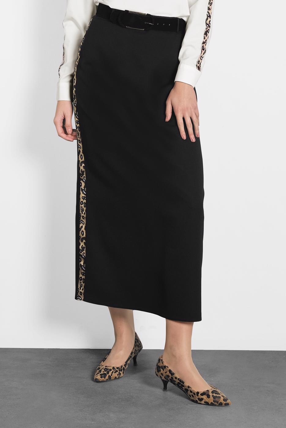 Tesettür giyim SİYAH ALVİNA ŞERİTLİ ETEK 60024